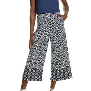Kourt Cropped Navy blue White Floral Wide Leg Pants Geometric XL XLarge Crop
